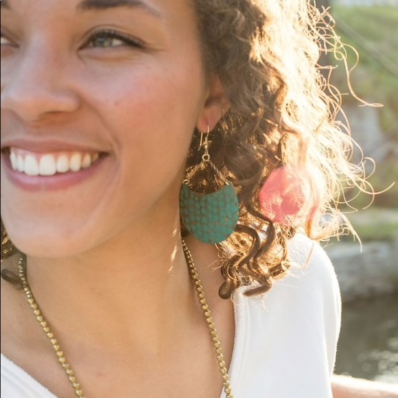 Teal Fan Earrings Fair Trade Handmade by Artisans - Picture 4 of 4